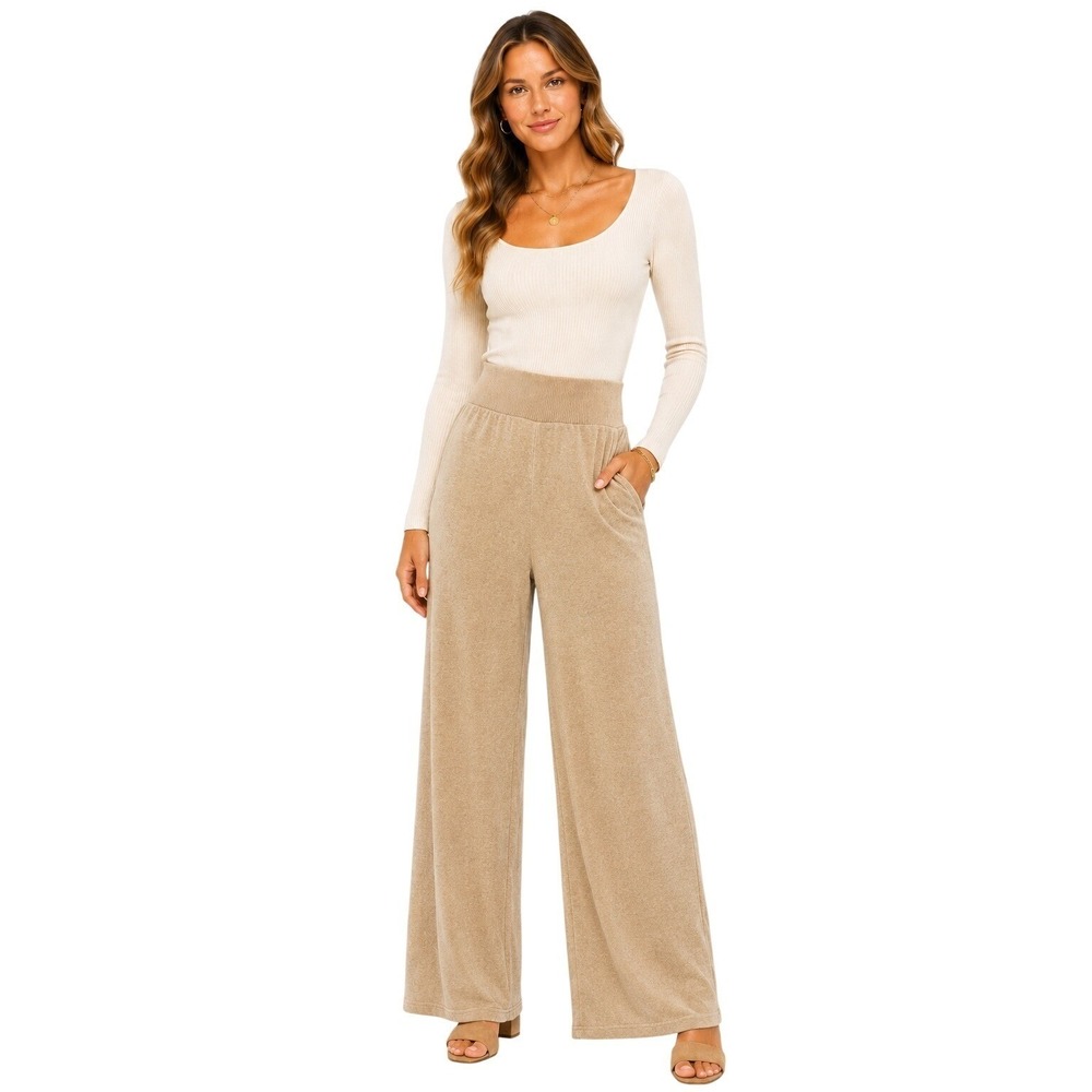 aerie Women's High Rise Pull On Wide Leg Casual‎ Loungewear Pants Cream Size MP